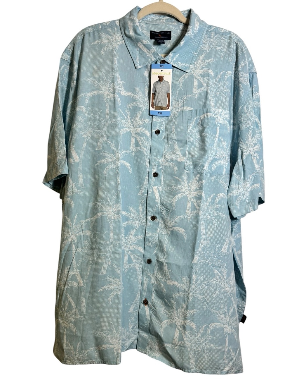 Margaritaville Light Blue Palm-Print Button Down sz 3XL